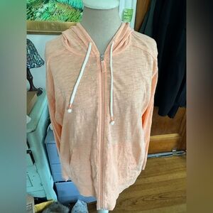 Eddie Bauer Peach Lightweight Hoodie XL Slub Cotton Spring Athleisure VGUC